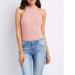 ✨New Stripped & Ribbed Mock Neck Bodysuit, Medium✨